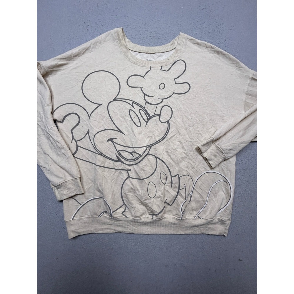 Disney Mickey Mouse Sweatshirt Poly Rayon Beige Large Womens
